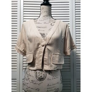 Girl And The Sun Vista Crop Top Women's Medium Beige Linen Blend Short Sleeve‎